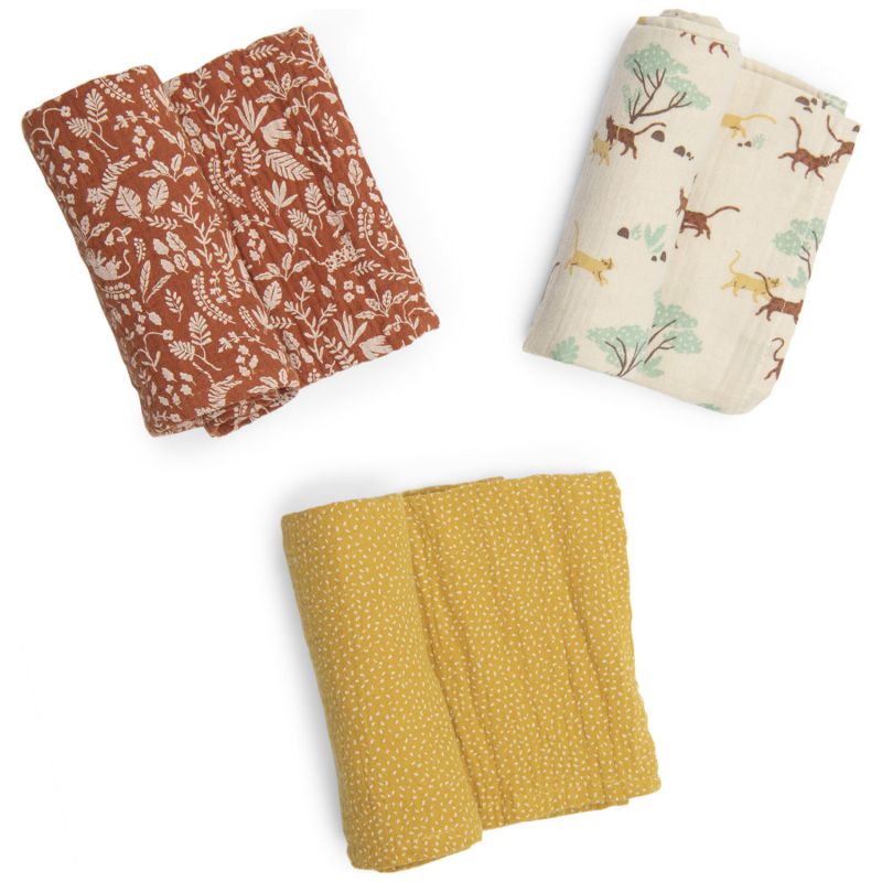 Set de 3 langes imprimés La forêt Mawa (personnalisable) Moulin Roty Produit 3