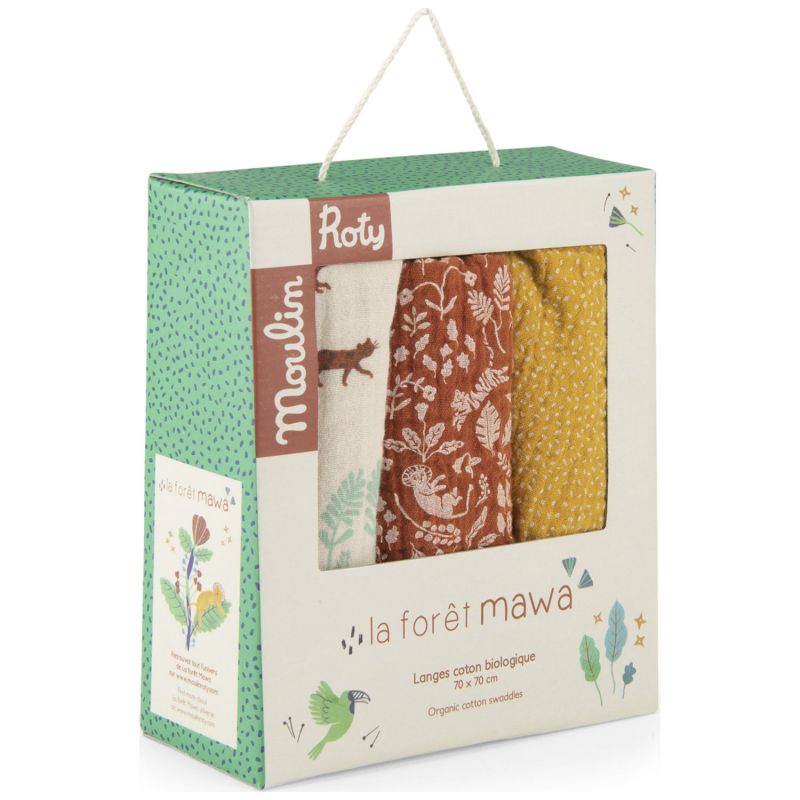 Set de 3 langes imprimés La forêt Mawa (personnalisable) Moulin Roty Packaging 7