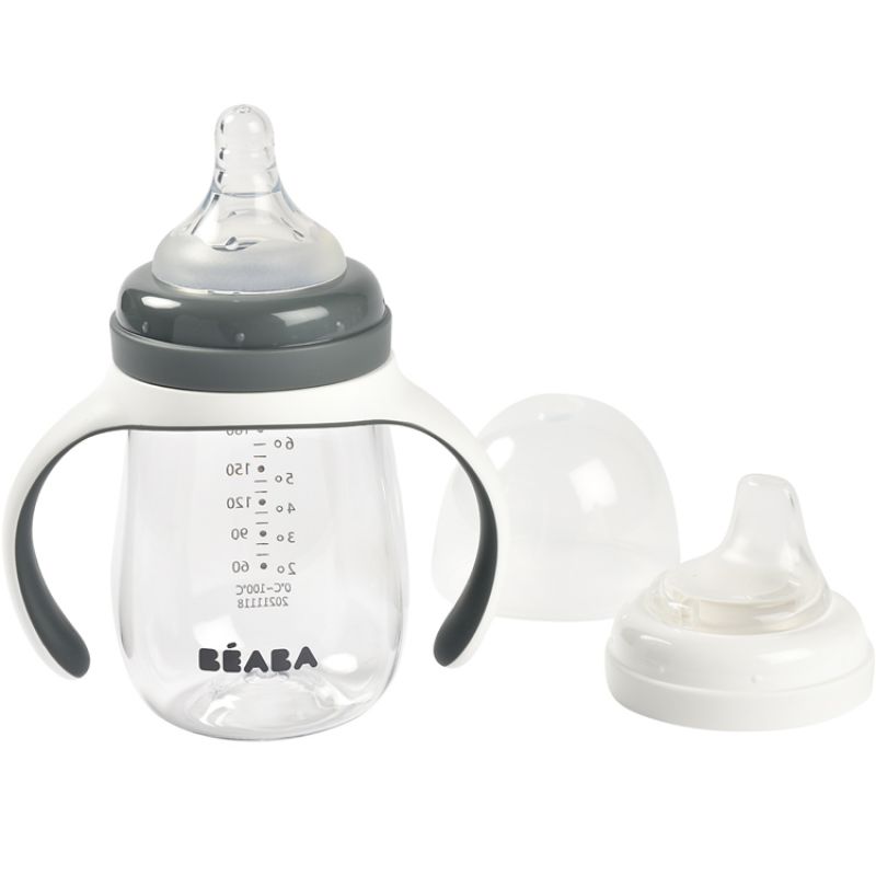 Biberon d'apprentissage 2 en 1 gris minéral (210 ml) Béaba