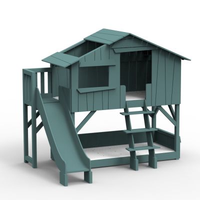 Lit cabane superposé avec toboggan finition laquée (coloris au choix)