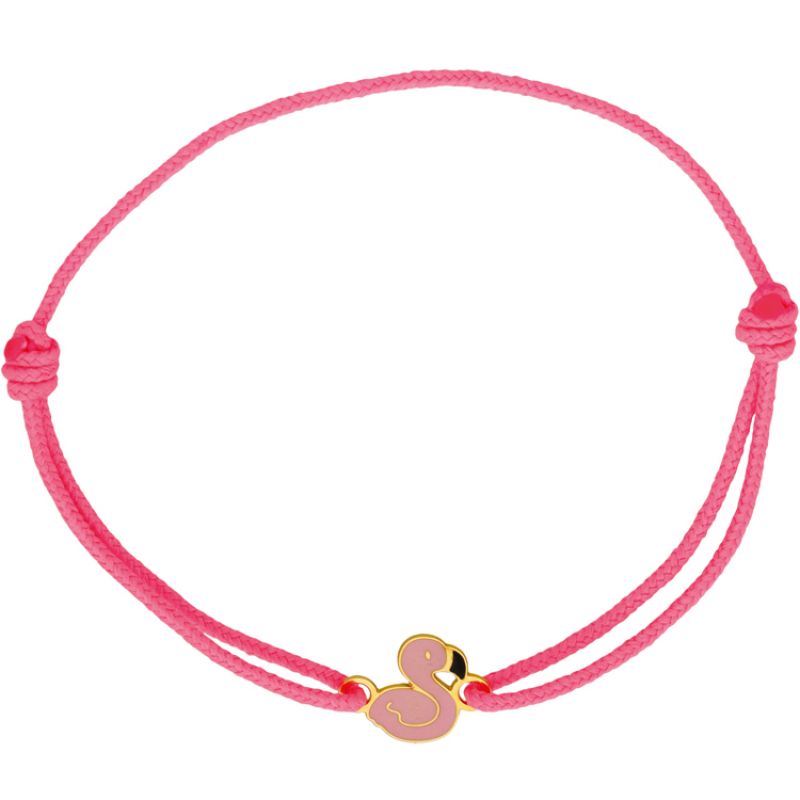 Bracelet cordon Flamant rose (or jaune 375°) Berceau magique bijoux