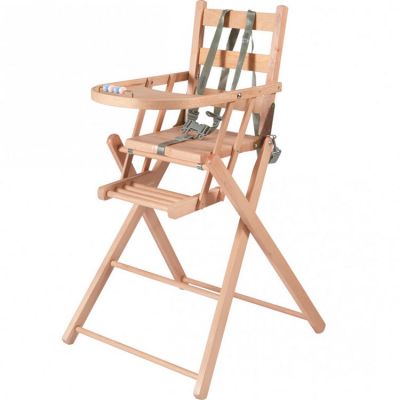 Chaise haute extra pliante en bois Sarah vernis naturel (Combelle) - Image 1