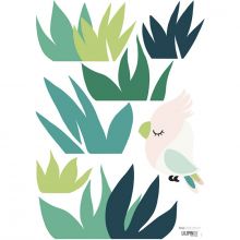 Planche de stickers A3 d'herbe et petit oiseau  par Lilipinso