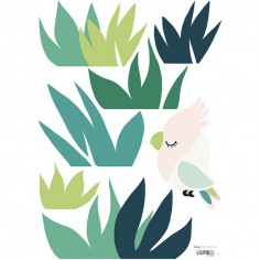 Planche de stickers A3 d'herbe et petit oiseau