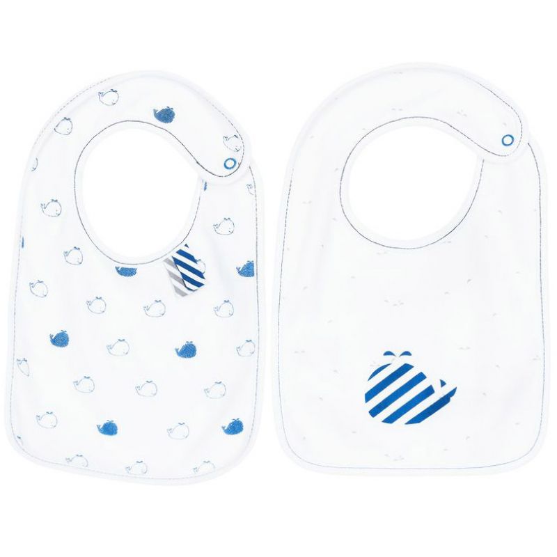 Lot de 2 bavoirs à pression Blue baleine Sauthon