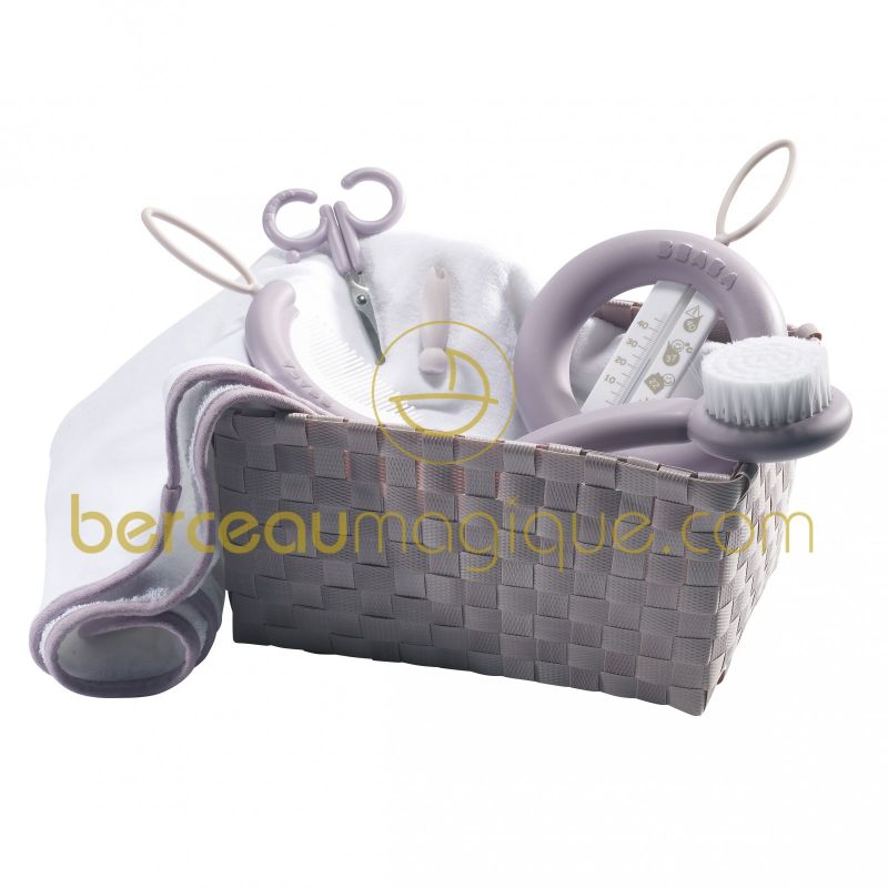 Corbeille de toilette et accessoires poudré rose Béaba