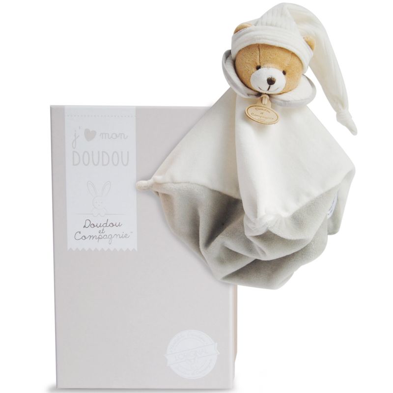 Coffret doudou plat L'Original ours gris (25 cm) Doudou et Compagnie