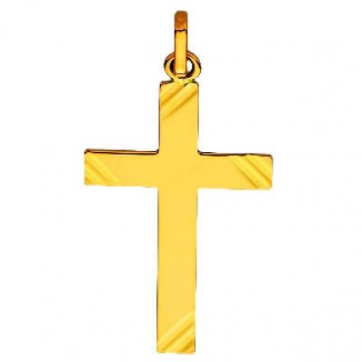 Pendentif Croix Diamantée striée (Or jaune 750 millièmes) Berceau magique bijoux