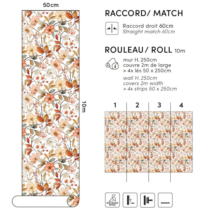 Papier peint Louison fleurs d'automne (50 cm x 10m)  Lilipinso Produit 3