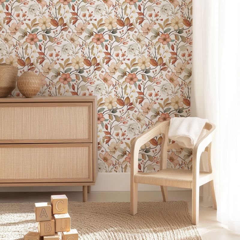 Papier peint Louison fleurs d'automne (50 cm x 10m)  Lilipinso Ambiance 5