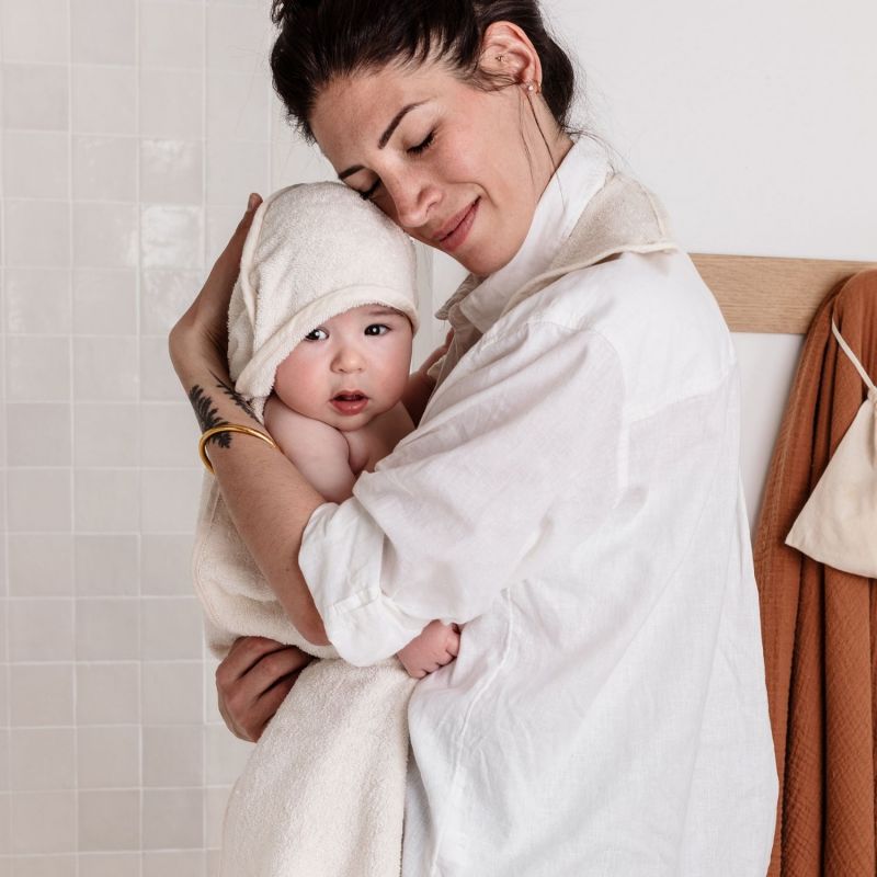 Cape de bain tablier XXL parent et bébé écru Candide Ambiance 6