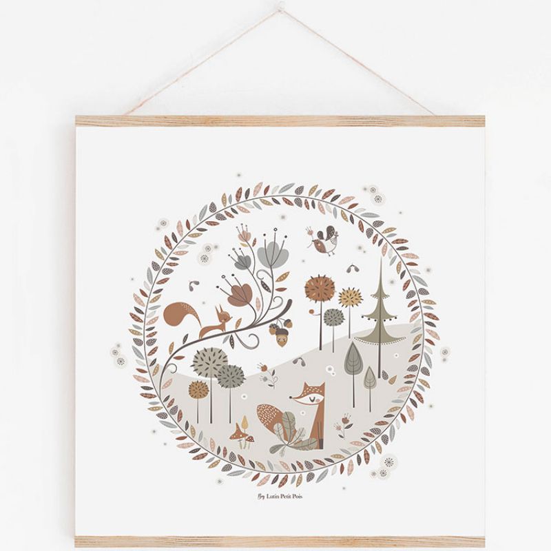 Affiche carrée Little Forest avec support (29,7 x 29,7 cm) Lutin Petit Pois