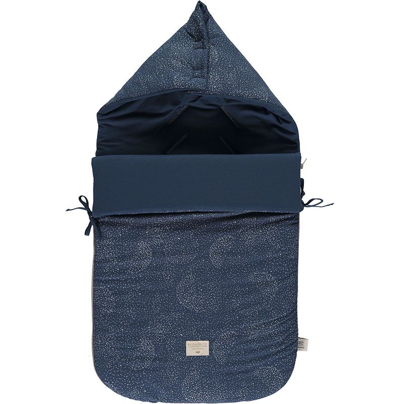 Nid d'ange passe sangle en coton bio Gold bubble Night blue (90 cm) Nobodinoz