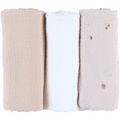 Lot de 3 langes en mousseline Bali, Moka & Snow (70x70 cm) - Noukie's