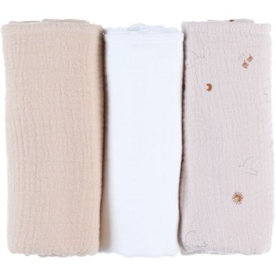 Lot de 3 langes en mousseline Bali, Moka & Snow (70x70 cm)  par Noukie's