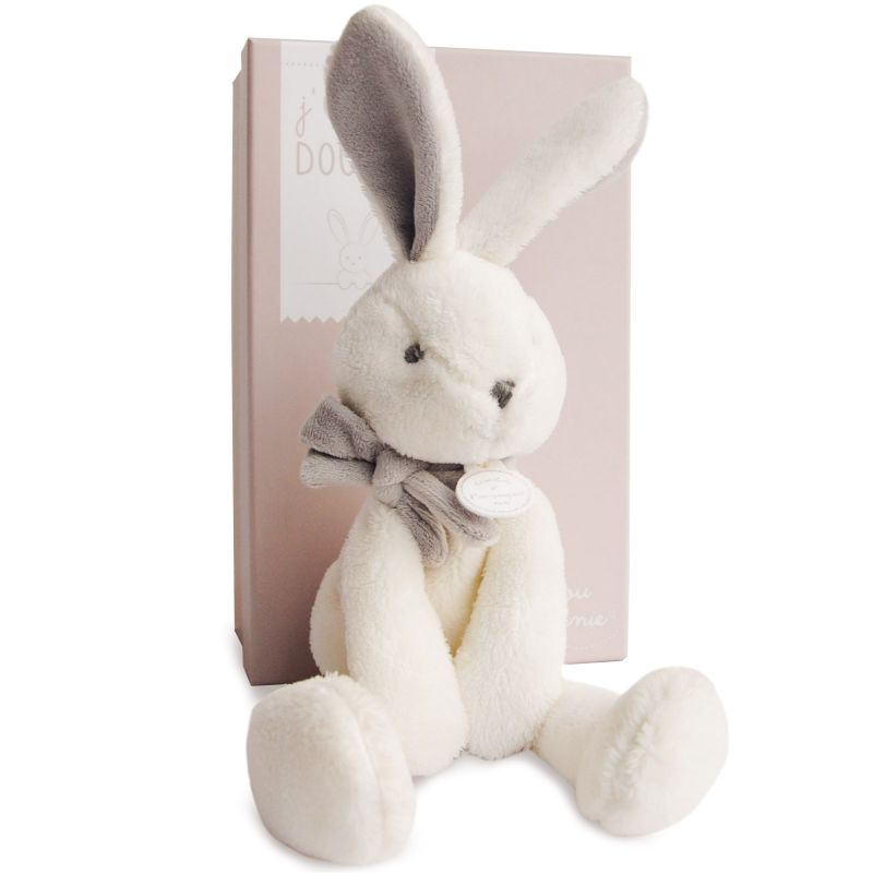 Coffret peluche lapin chic J'aime mon Coffret doudou beige (30 cm) Doudou et Compagnie