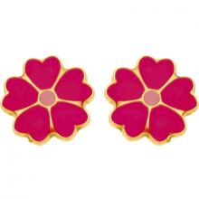 Boucles d'oreilles à vis Fleur fuchsia et rose (or jaune 750°)  par Berceau magique bijoux