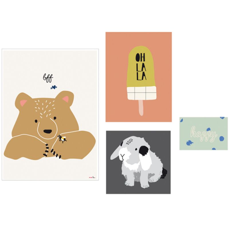 Lot de 4 petites affiches Happy (10 x 15 à 40 x 30 cm) Mimi'lou