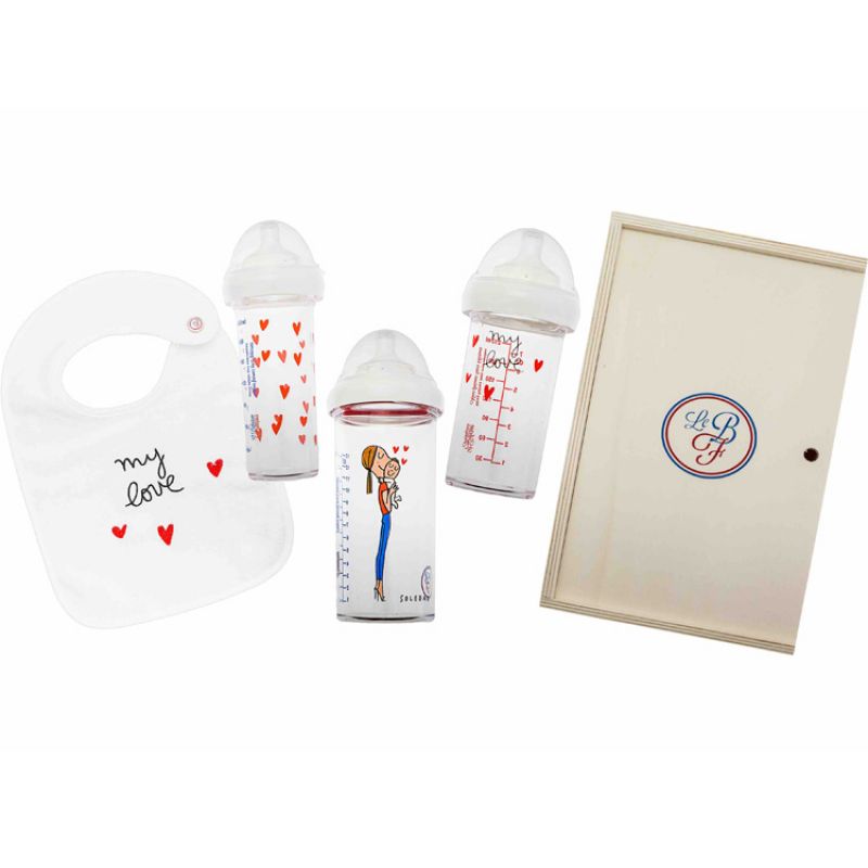 Coffret bavoir my love + 3 biberons my love Le Biberon Français