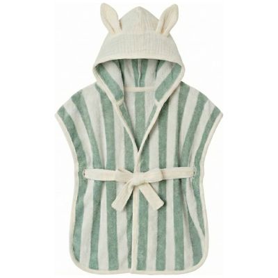 Peignoir bambou et gaze de coton rayé ivoire et vert de gris (0-2 ans) BB & Co