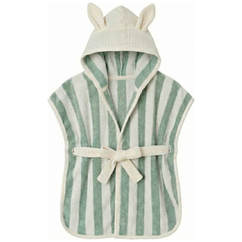 Peignoir bambou et gaze de coton rayé ivoire et vert de gris (0-2 ans) BB & Co Produit 1