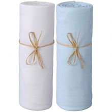 Lot de 2 draps housses coton bio blanc et bleu (70 x 140 cm)  par P'tit Basile