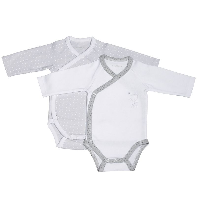 Lot de 2 bodies croisés manches longues Céleste (Naissance : 50 cm) Sauthon