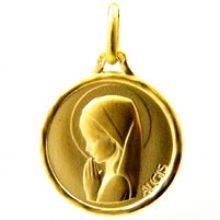 Médaille ronde Vierge mains jointes 14,5 mm (or jaune 750°)  par Maison Augis