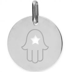 Médaille main de Fatma ajourée personnalisable (or blanc 375°) - Lucas Lucor