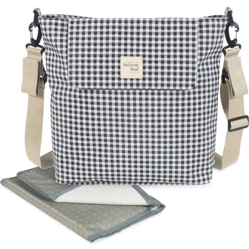 Sac à langer à bandoulière I Love Vichy noir Walking Mum