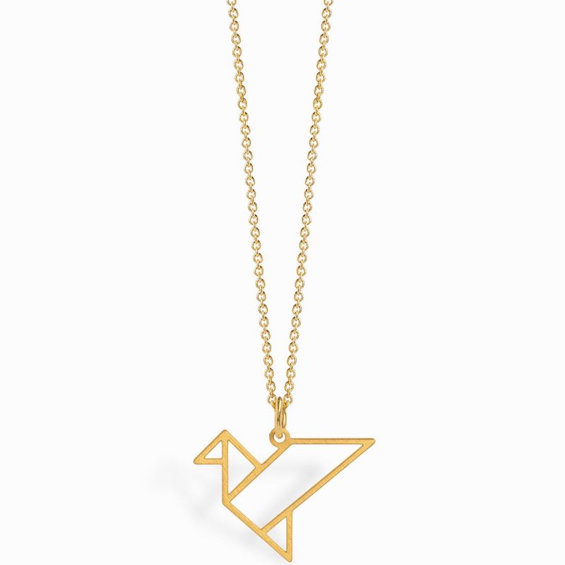 Collier chaîne 40 cm pendentif Origami oiseau 18 mm (vermeil doré) Coquine