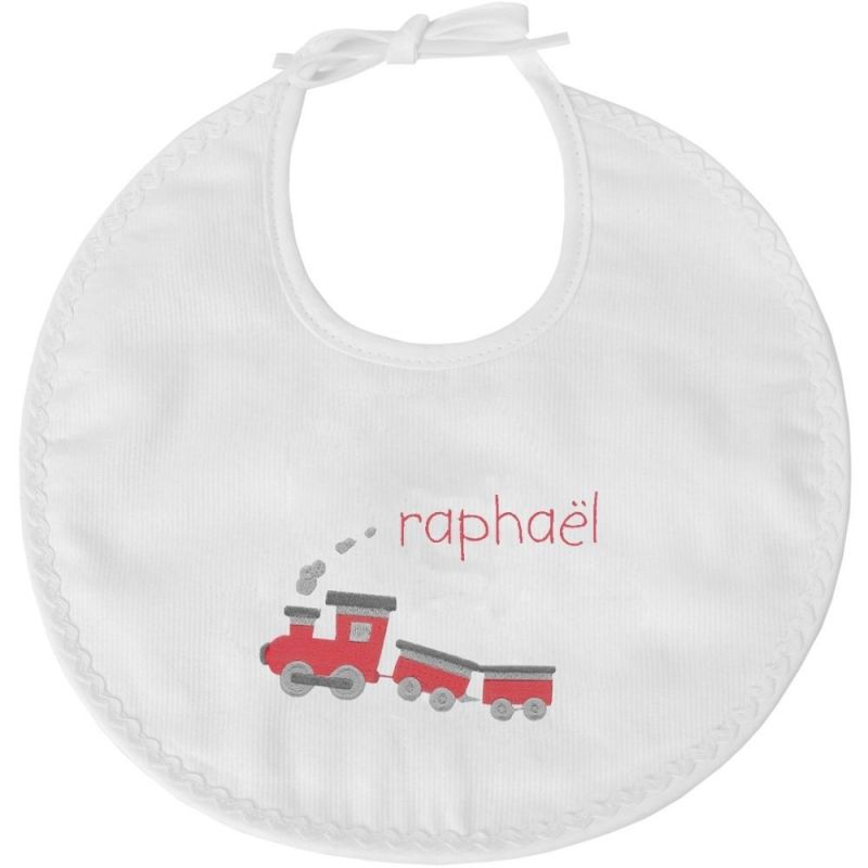 Bavoir de naissance croquet train rouge (personnalisable) ANVIE