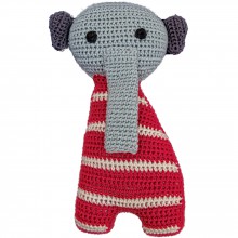 Peluche Gaïa l'éléphant rouge en crochet de coton bio (21 cm)  par Franck & Fischer 