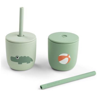 Lot de 2 gobelets à paille en silicone Playground Vert Done by Deer