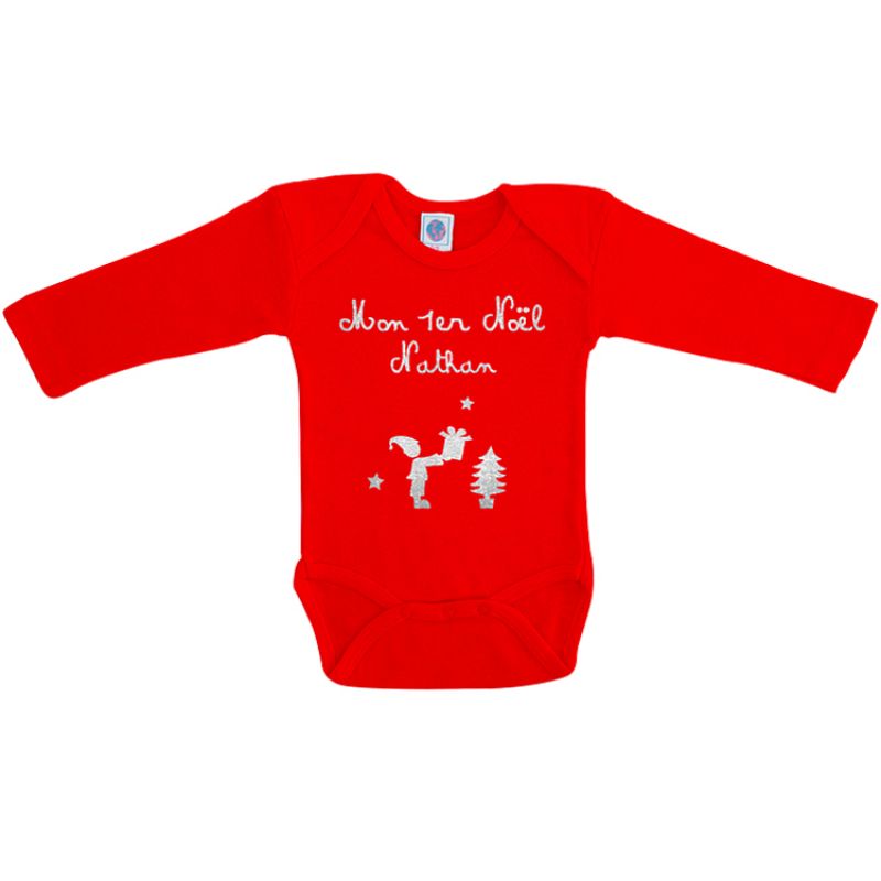 Body Noël rouge à manches longues personnalisable (3 mois) Les Griottes