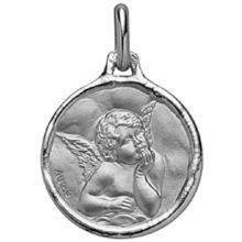 Médaille ronde Ange de Raphaël 16 mm (or blanc 750°)  par Maison Augis
