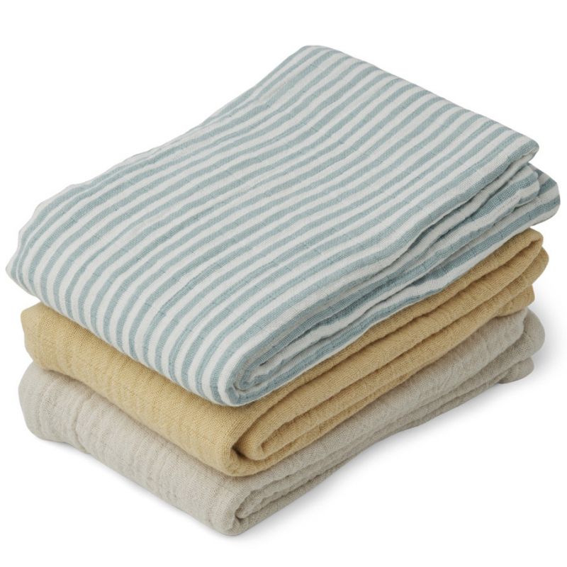 Lot de 3 langes en coton bio Line sea blue (60 x 60 cm) Liewood