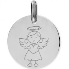 Médaille Ange fille personnalisable (or blanc 375°)