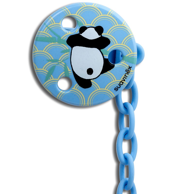 Attache sucette ronde Panda bleu Suavinex