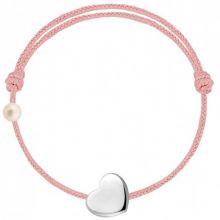 Bracelet cordon Coeur et perle rose poudré (or blanc 750°)  par Claverin