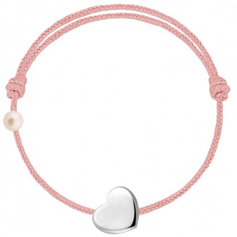 Bracelet cordon Coeur et perle rose poudré (or blanc 750°) Claverin
