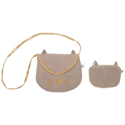 Sac bandoulière et porte-monnaie chat gaze de coton Mochaetor BB & Co