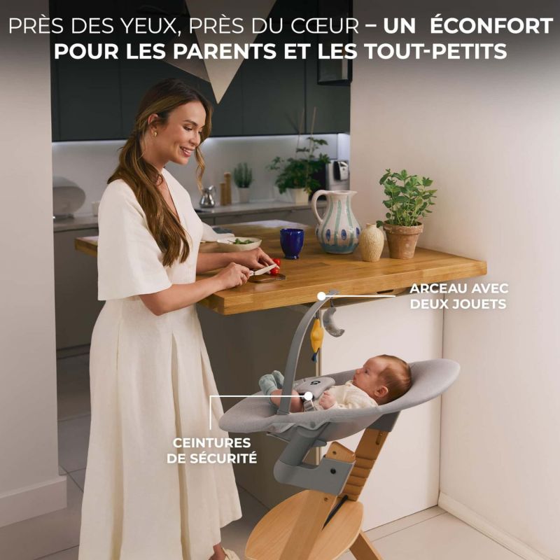 Chaise haute évolutive Enock avec transat Calmee Grey Kinderkraft Ambiance 2