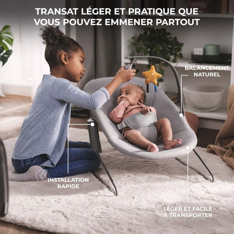 Chaise haute évolutive Enock avec transat Calmee Grey Kinderkraft Ambiance 8