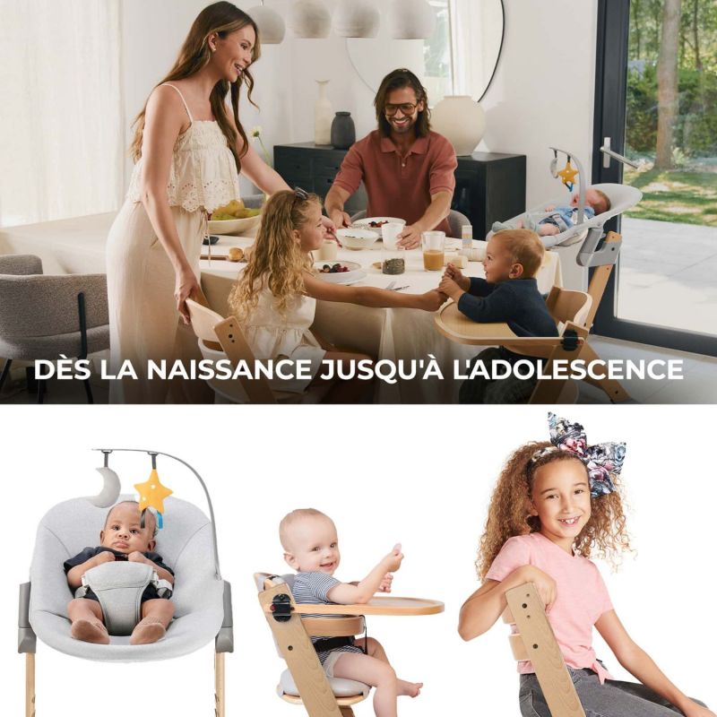 Chaise haute évolutive Enock avec transat Calmee Grey Kinderkraft Ambiance 9