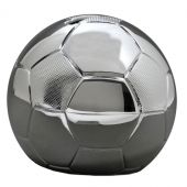Petite tirelire ballon de football personnalisable (métal argenté)