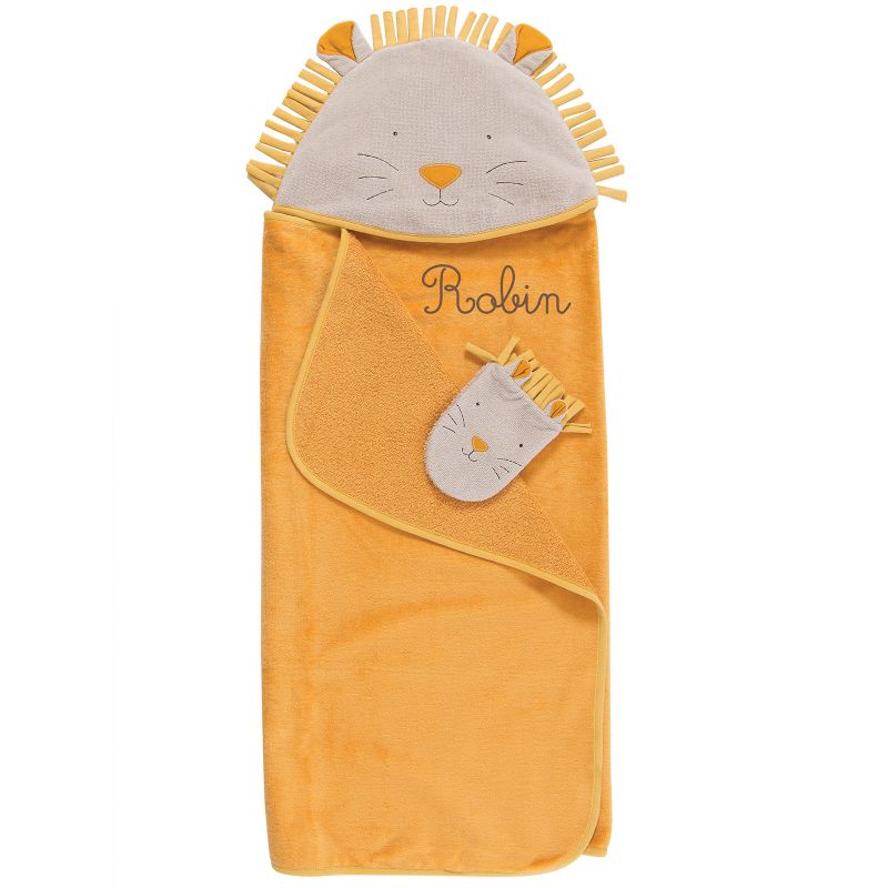 Cape de bain + gant lion Sous mon baobab personnalisable (114 x 80 cm) Moulin Roty
