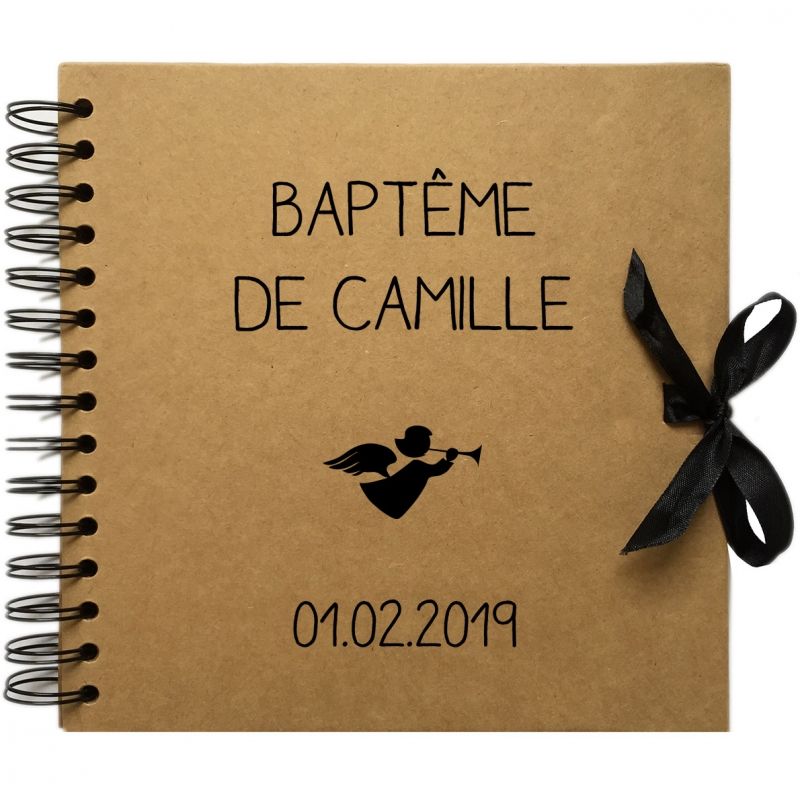 Album photo baptême personnalisable kraft et noir (30 x 30 cm) Les Griottes