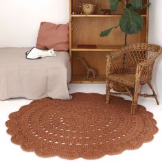 Tapis lavable rond Alma crochet ambre lavable en machine (120 cm)