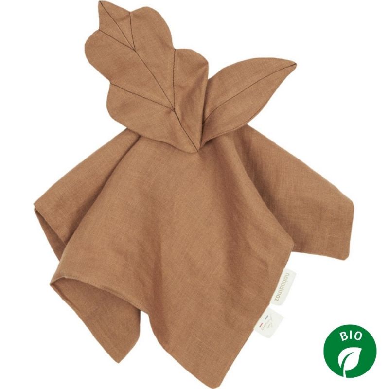 Doudou plat feuille Lin français noisette Nobodinoz